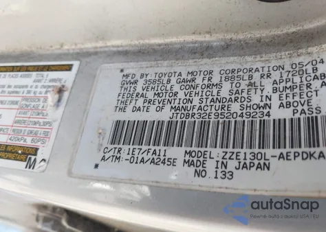 2005 Toyota Corolla Ce from USA, damaged, VIN JTDBR32E952049234